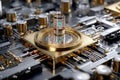 Innovative technology close-up showcasing advanced circuit board with quantum computing elements Royalty Free Stock Photo