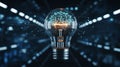 Innovative Technology Concept with Light Bulb Displaying Artificial Intelligence and Futuristic Data Connections Illuminating the Royalty Free Stock Photo