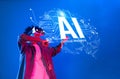 Innovative Virtual Reality Experience Showcasing Artificial Intelligence Concepts in Futuristic Digital Environment Royalty Free Stock Photo