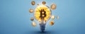 Innovative Visual Data Bitcoin Light Bulb, symbolizing progress learning, illustrates emerging cryptocurrency visualization skills Royalty Free Stock Photo