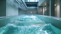 Innovative water treatment plant in an urban setting, with icy, clear water