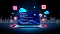 Innovative Web Design and Programming Interface with Floating Tech Icons â AI generated Royalty Free Stock Photo