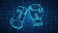 Innovative wireframe design of boxing gloves displayed on a deep blue background showcasing modern digital art techniques Royalty Free Stock Photo