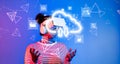 Innovative Young Woman Using Virtual Reality Headset for Cloud Computing and Online Storage Solutions with Futuristic Royalty Free Stock Photo
