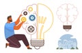 Innovator Assembling Gears Inside Light Bulb Representing Creativity and Problem Solving Royalty Free Stock Photo