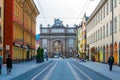 INNSBRUCK, AUSTRIA, JULY 26, 2016: People are passing by the Triumphpforte in Innsbruck, Austria....IMAGE