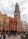 Famous 15th-century watchtower with copper-covered onion dome and observation deck