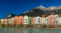 Innsbruck, Austria: ÃÂ¡olored houses on the bank of the river Inn Royalty Free Stock Photo