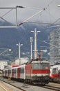 Innsbruck railway station platform. Austrian transportation. European destination