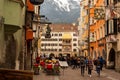 Innsbruck, Tirol/Austria - March 27 2019: Busy shopping street and the famous Golden Roof in the distance