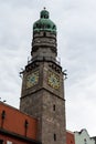 Innsbruck, Tirol/Austria - March 27 2019: City Tower monument shot in an angle