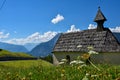 Mountain chapel near Ochsengarten with the Pitztaler Alps on background. Royalty Free Stock Photo