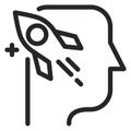 Inoovation thinking icon. Human head with rocket launching Royalty Free Stock Photo