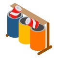 Inorganic waste icon isometric vector. Two multicolored tin can in trash can