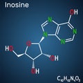 Inosine molecule. It is purine nucleoside, commonly occurs in tRNA. Consists of hypoxanthine connected to ribofuranose glycosidic Royalty Free Stock Photo