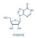 Inosine nucleoside molecule. Found in tRNA. Used as fitness nutritional supplement. Skeletal formula.