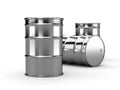 Inox silver alu oil barrels isolated on white background. 3d render Royalty Free Stock Photo