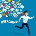 Input overloading. Information overload concept. Young man running away from information stream pursuing him. Concept of Royalty Free Stock Photo