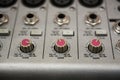 Input Sockets And Operating of the Audio Mixer. Close-Up View. Royalty Free Stock Photo