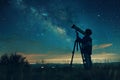 Inquisitive Astronomer starry child boy sky night. Generate Ai