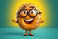 Inquisitive Bagel with Spectacles A Wise Cartoon Character. AI