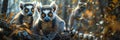 Inquisitive lemur family in madagascar rainforest, cinematic shot capturing charm in moonlight style Royalty Free Stock Photo