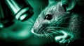 Inquisitive mouse observes under microscope in scientific lab setting Royalty Free Stock Photo