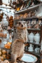 Inquisitive Prairie Dog Standing in Quaint Vintage Shop with Antiques and Collectibles on Shelves