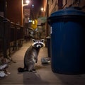 Inquisitive Raccoon Explores Urban Nightlife