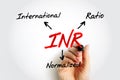 INR International Normalized Ratio - measures the time for the blood to clot, acronym text concept background