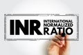 INR International Normalized Ratio - measures the time for the blood to clot, acronym text stamp concept background