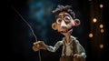 Charming Puppet With Wooden Stick On Dark Background