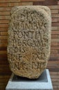 Inscribed stone at the main roman hall, Roman Museum, Museo Nacional de Arte Romano Merida, Spain