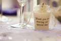 Inscripted Candle on Wedding Table Royalty Free Stock Photo