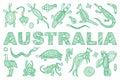 The inscription AUSTRALIA and outline the Australian animal