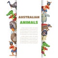 Inscription Australian animals, collection pictures, variety mammal, design cartoon style vector illustration, isolated