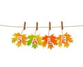 Inscription Autumn sale on maple leaves