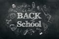 Inscription Back to school, chalk scribble background on blackboard. The concept of the day of knowledge, September 1, the