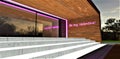 Inscription Be my Valentine on the wooden wall of the porch with white concrete glowing steps. Good idea for Feb, 14. 3d rendering