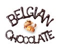 Inscription Belgian Chocolate made of melted chocolate, isolated on white background Royalty Free Stock Photo