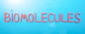 Inscription biomolecule in red letters on a blue background. The concept of the section of science in biology