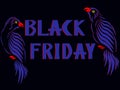 The inscription Black Friday with two blue parrots on both sides. Royalty Free Stock Photo