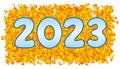 The inscription 2023 in blue on a background of yellow gradients.