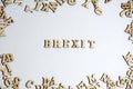 Inscription Brexit on white background with the letters. EU and UK politics. Political Brexit concept