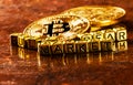 Inscription bull bear market with Crypto currency Golden Bitcoin Royalty Free Stock Photo