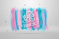Inscription Cash Back, emblem image on white background. Business concept, money back, finances, customer focus. White, pink, blue