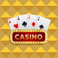 Inscription casino signboard combined with a combination of cards of four aces. Can be used as a logo, banner Royalty Free Stock Photo