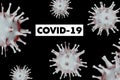 The inscription CAVID-19 on a black background with coronavirus bacteria. 3D-model