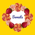 Inscription in Center Candy on Yellow Background. Royalty Free Stock Photo