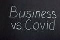 The inscription on the chalk board `Business versus covid`